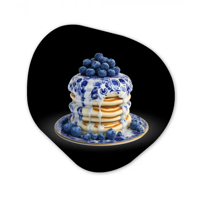 Pannenkoeken - Blauwe Bessen - Bord Wandcirkel Organisch Plexiglas middel -3d