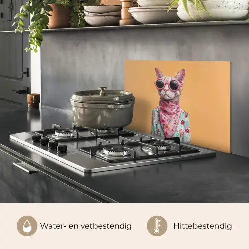 Zonnebril - Kat - Sjaal - Bloemen keuken achterwand spatscherm klein -usp_NL