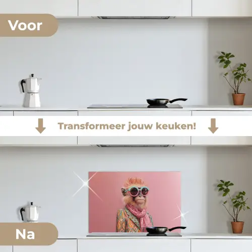 Sjaal - Aap - Zonnebril - Jasje keuken achterwand spatscherm klein -voor_na_NL