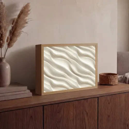 Diagonaal - Golven - Crème Light Box met batterij (Wandlamp) middel 907 -sfeer2