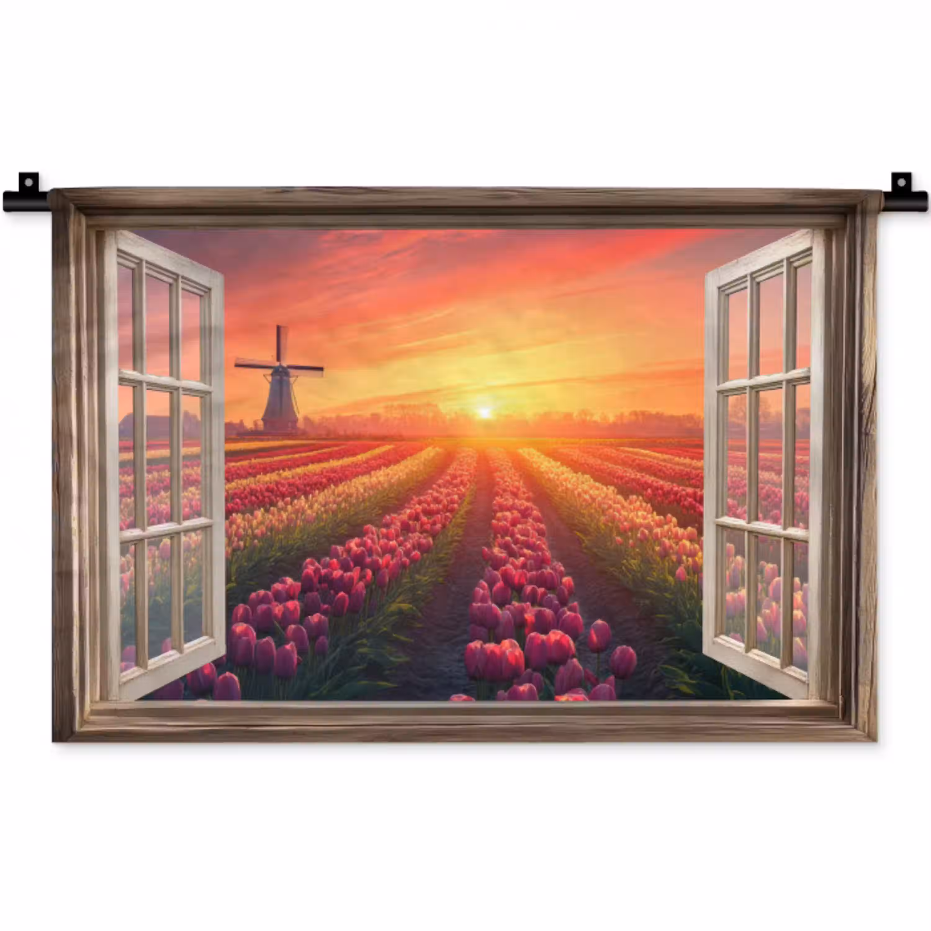 Doorkijk - Tulpen - Zonsondergang - Bloemen - Kleurrijk Wandkleed katoen klein -zz3d
