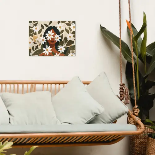 Illustratie - Vrouw - Madeliefjes - Wit tuinposter los doek klein -sfeer7