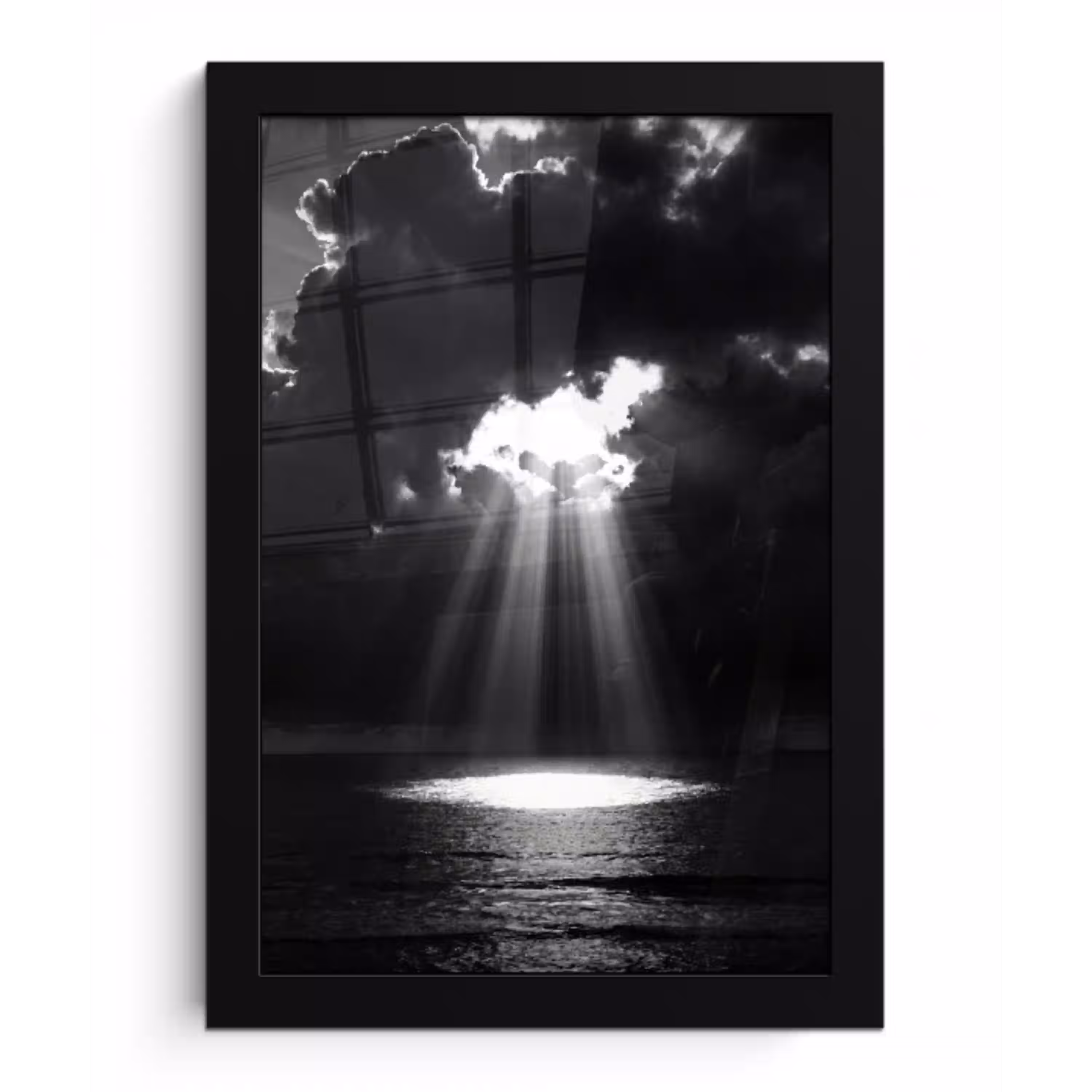 Licht - Wolken - Zee - Zwart-wit - Natuur fotolijst zwart zonder passe partout klein -3d