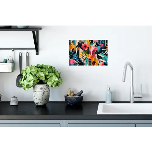 Schilderij - Abstract - Bloemen - Roze Muursticker klein -keuken