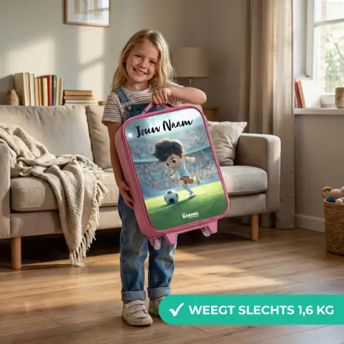 Jongen - Stadion - Voetbal - Zonlicht Kinderkoffer - Roze klein -sfeer2_NL