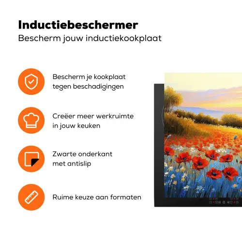 Klaproos - Bloemenveld - Kleurrijk Inductie beschermer vinyl 3mm klein -zzzzzzz-td-ups