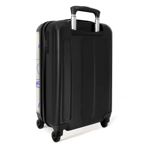 Gezichten in blauwe lijn op beige achtergrond NBS - Handbagage koffer - Volwassenen Unisex middel -achterkant