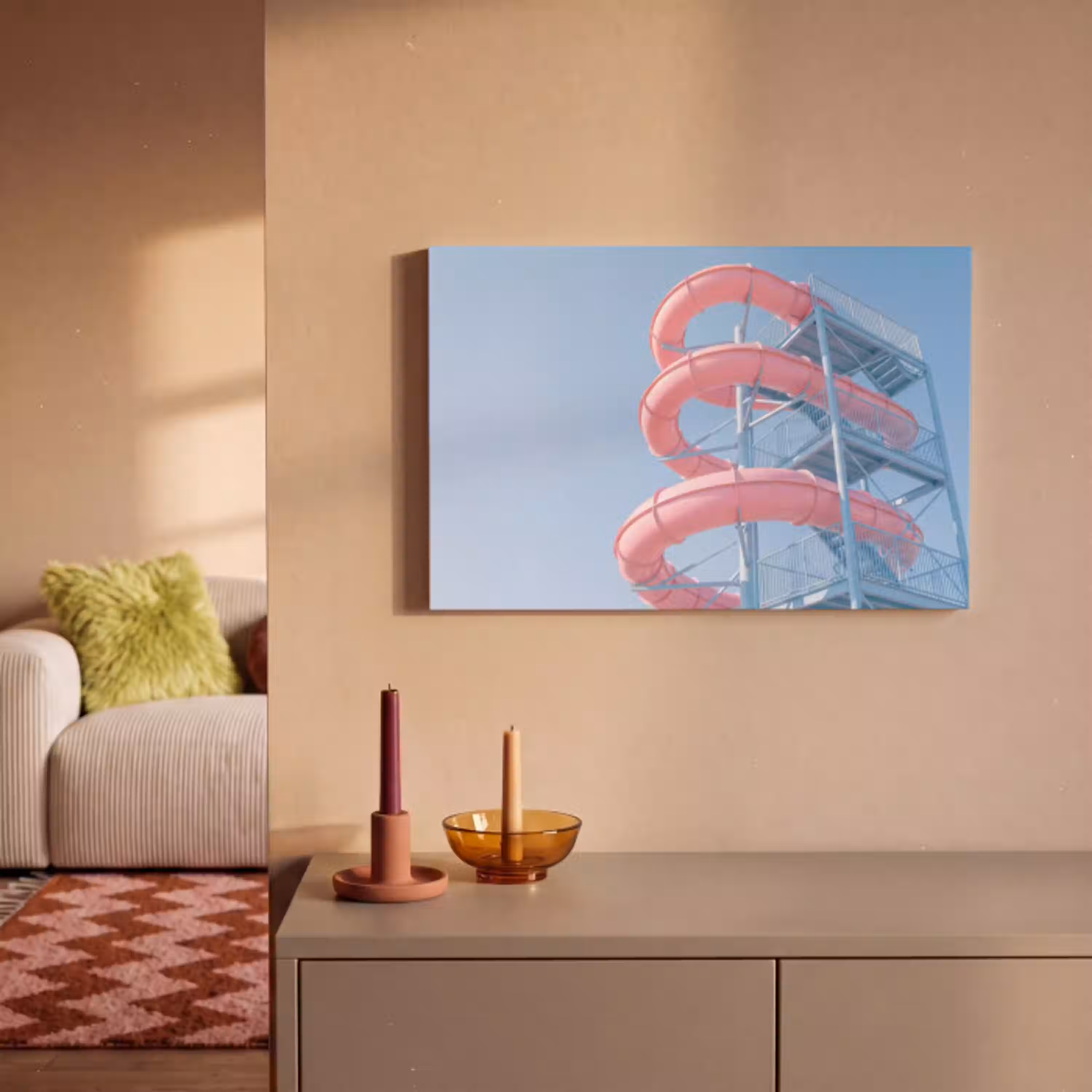 Glijbaan - Waterpark - Spiraal - Modern - Roze canvas 2cm klein -sfeer1