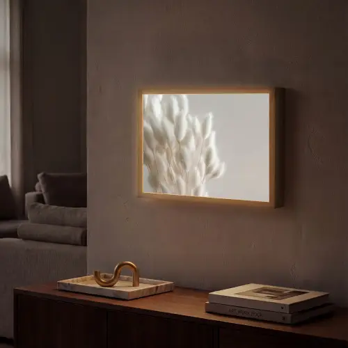 Pluimen - Beige - Minimalistisch Light Box met batterij (Wandlamp) middel -sfeer1