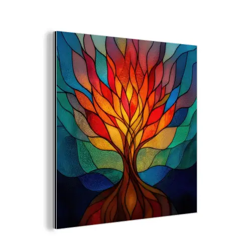 Sierglas - Boom - Rood - Vlakken aluminium wit klein -3d