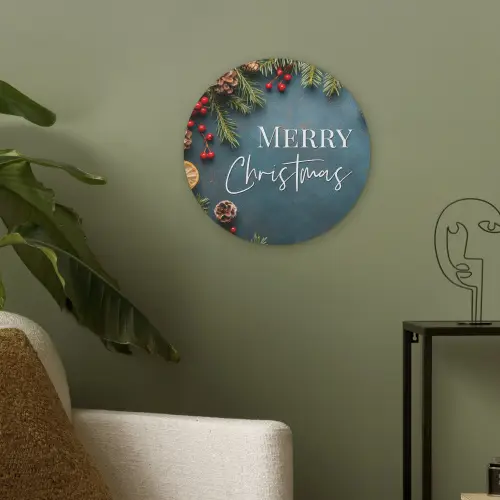 Merry Christmas - Blauw - Kerst - Winter Akoestische PET Vilt - Rond klein -sfeer2