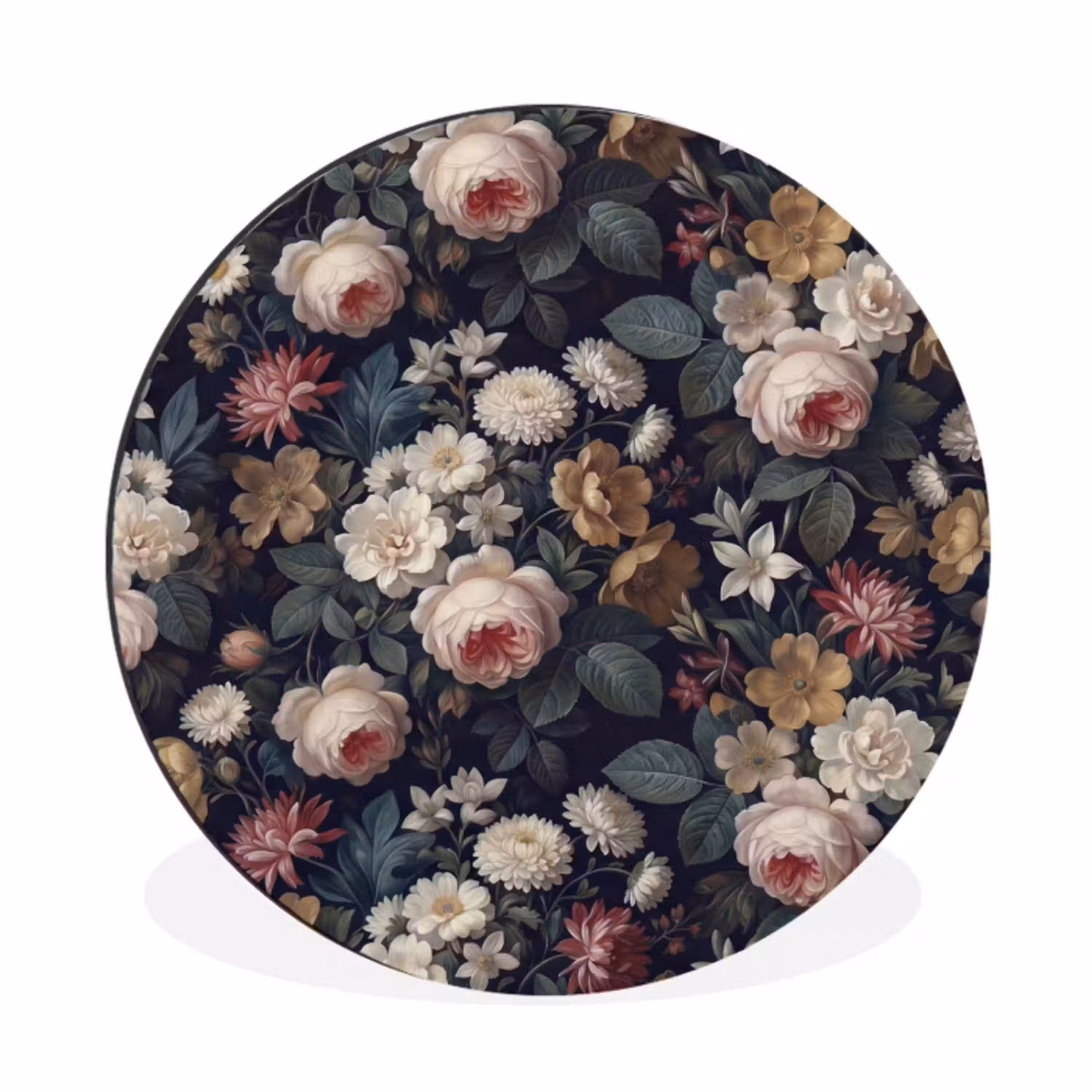 Bloemen - Boeket - Botanisch - Vintage - Donkere achtergrond Wandcirkel aluminium klein -3d