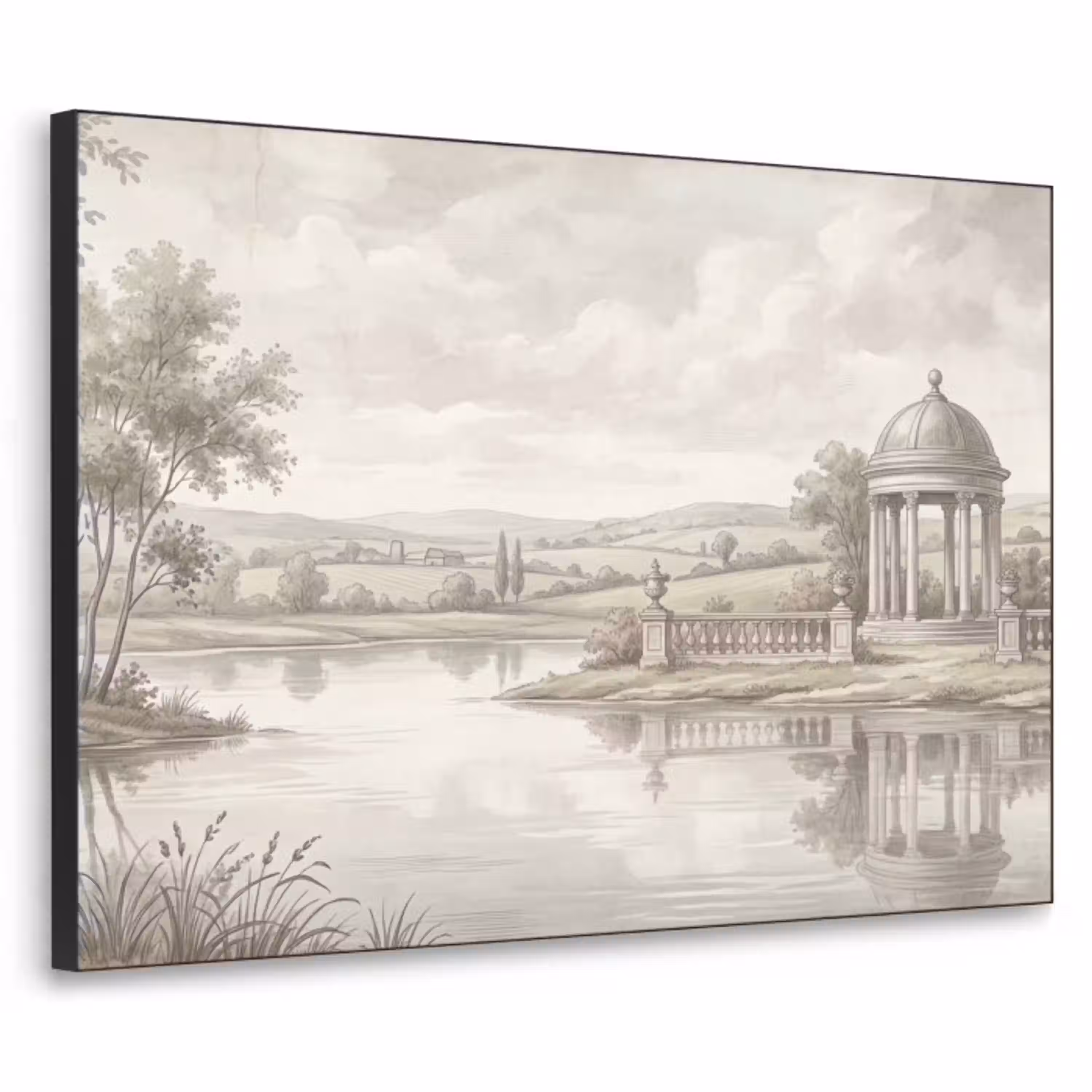 Landschap - Water - Natuur - Sepia Textielframe zwart klein -3d
