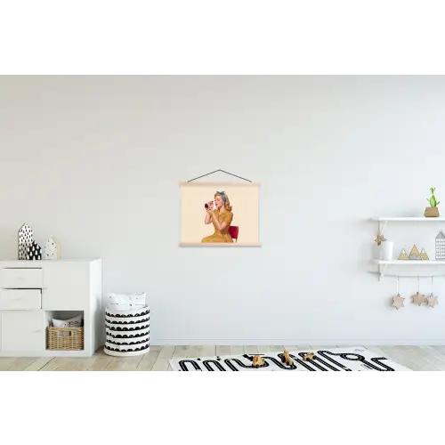 Illustratie - Mascara - Vrouw - Geel textielposter latten blank klein -kinderkamer