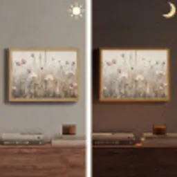 Bloemen - Roze - Modern - Beige Light Box met batterij (Wandlamp) middel -sfeer3