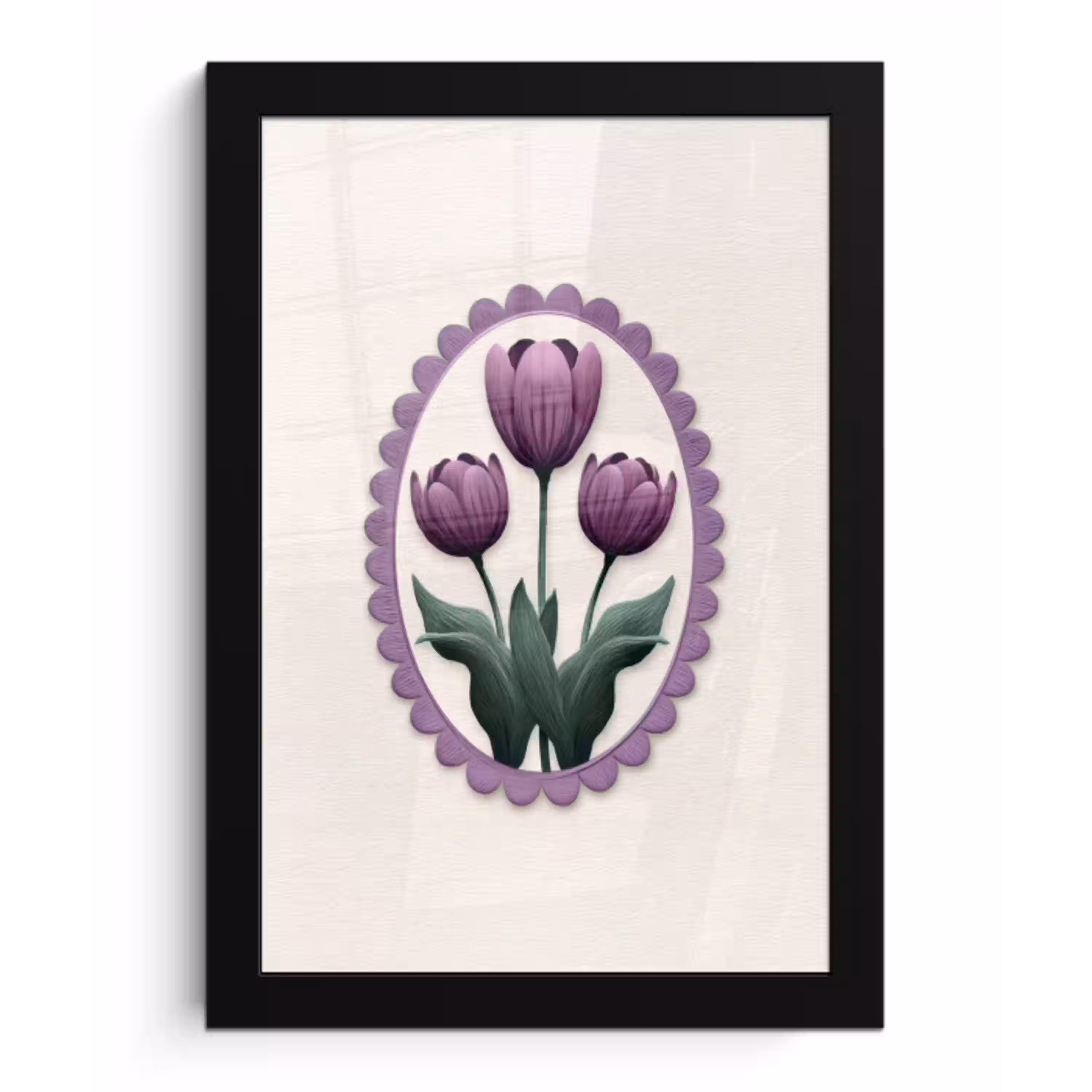 Tulpen - Paars - Lijst - Bladeren fotolijst zwart zonder passe partout klein -3d