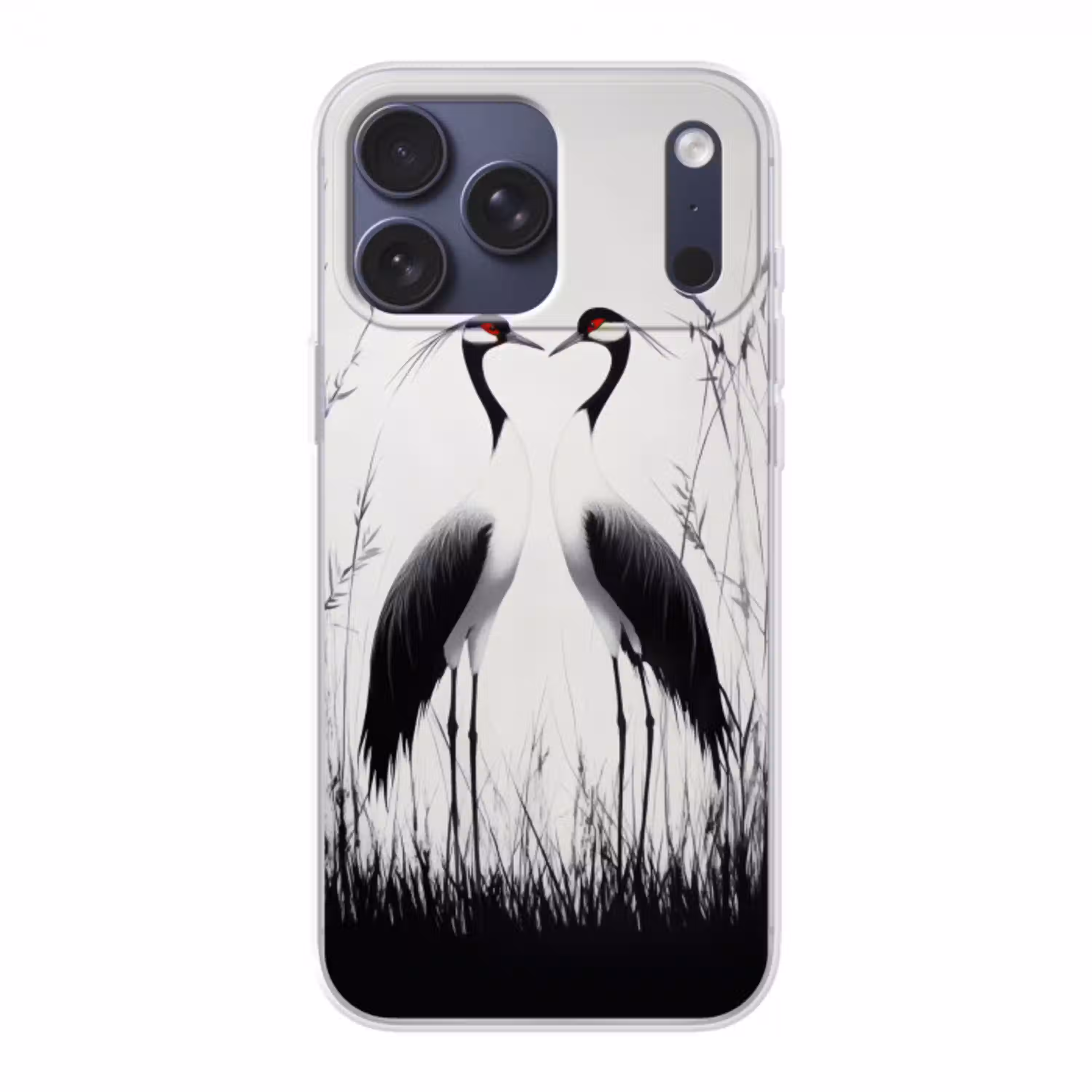 Kraanvogels - Gras - Hartvorm - Zwart Telefoonhoesje iPhone 17 Pro Max klein -3d