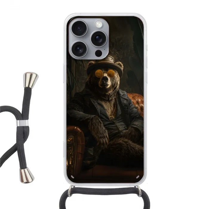 Beer - Bruin - Pak - Hoed Hoesje iPhone 16 Pro Max met koord klein -3d