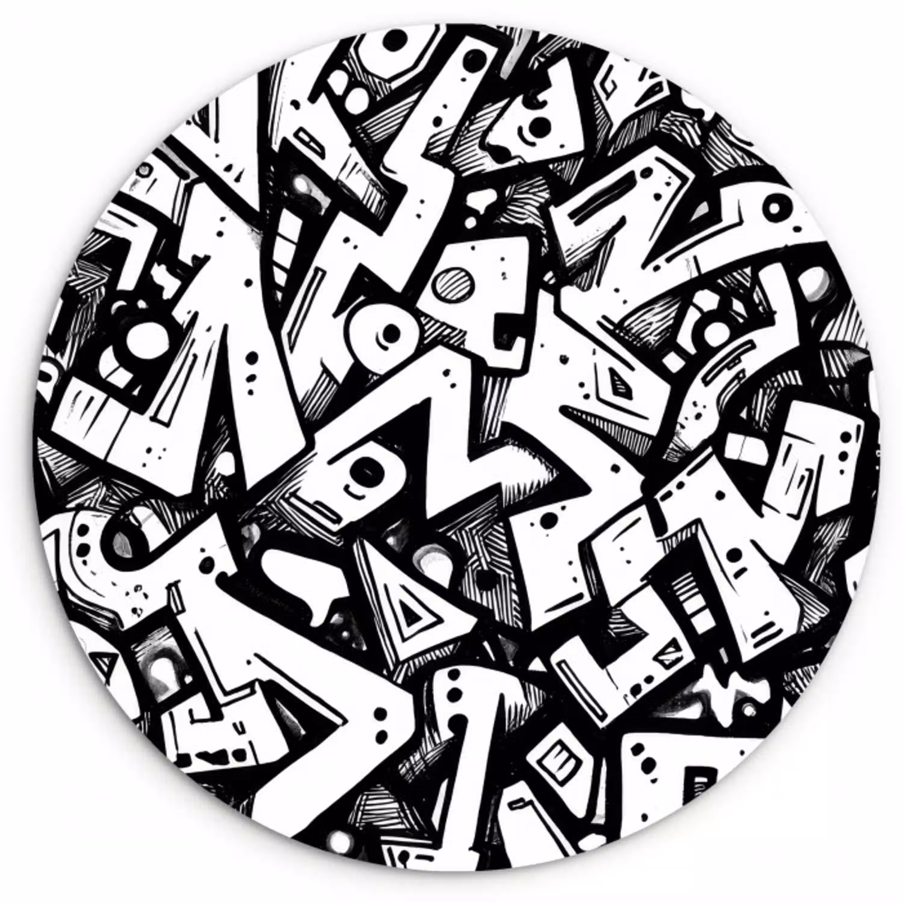 Vormen - Letters - Graffiti - Zwart Wandcirkel kunststof plaat 5mm dik klein -3d