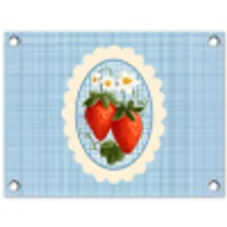 Aardbeien - Lijst - Rood - Geruit tuinposter los doek klein -3d