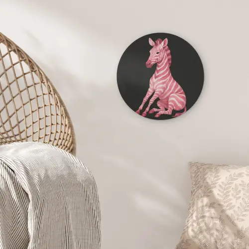 Zebra - Roze - Gestreept Akoestische PET Vilt - Rond klein -sfeer4
