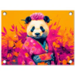 Kimono - Roze - Panda - Bloemenkroon tuinposter los doek klein -3d