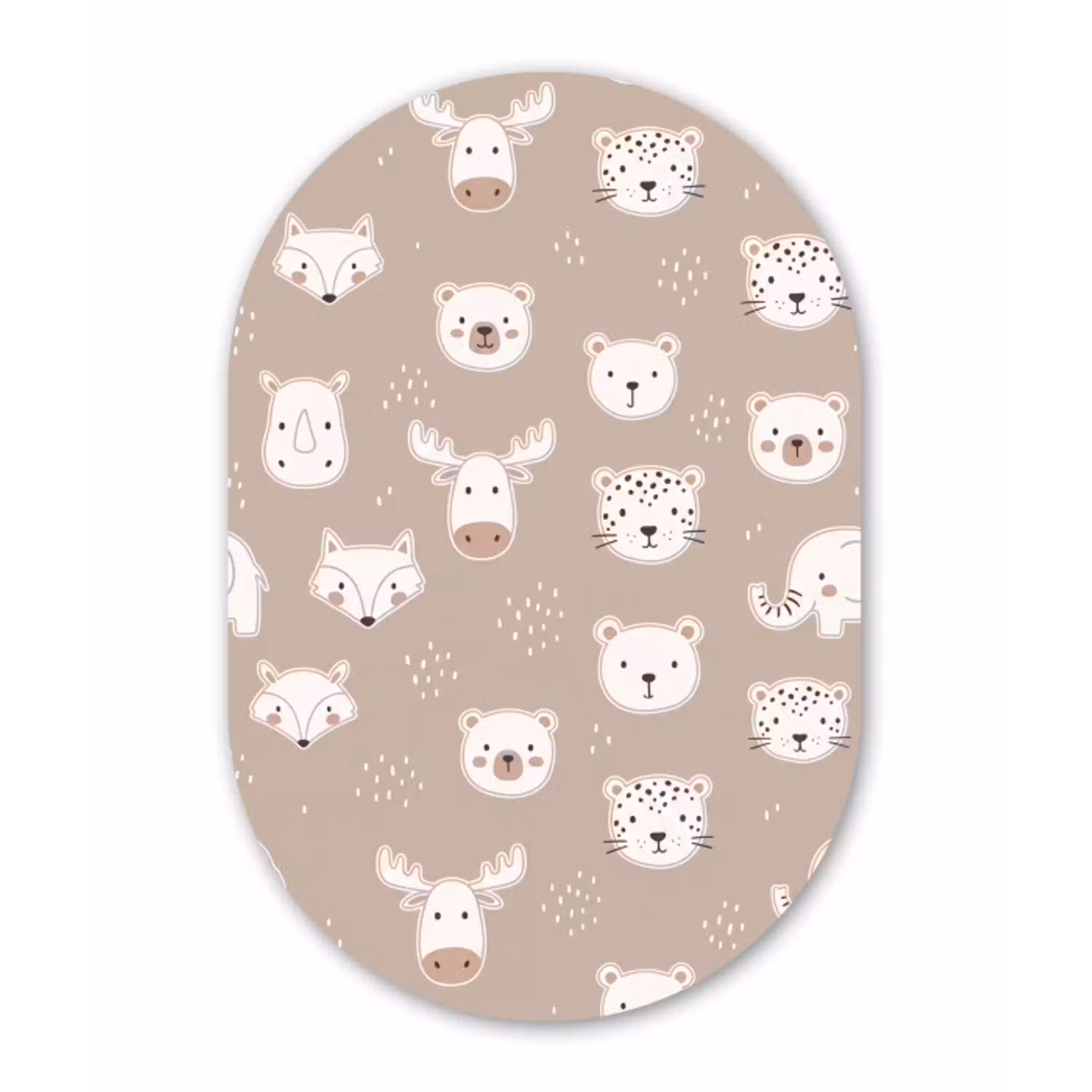 Dieren - Patroon - Illustratie - Modern - Beige Wandcirkel Ovaal Glas middel -3d