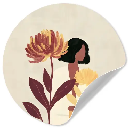 Vrouw - Minimalistisch - Bloem Wandcirkel behangsticker klein -3d