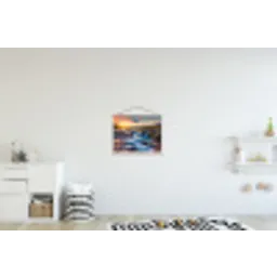 Waterval - Planten - Mos - Landschap - Zonsondergang - Rots textielposter latten blank klein -kinderkamer