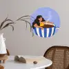 Mok - Koffie - Vrouw - Paars Wandcirkel behangsticker klein -sfeer3
