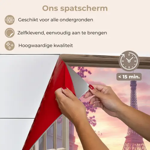 Doorkijk - Parijs - Eiffeltoren - Roze - Kersenbloesem keuken achterwand spatscherm klein -spatscherm_NL