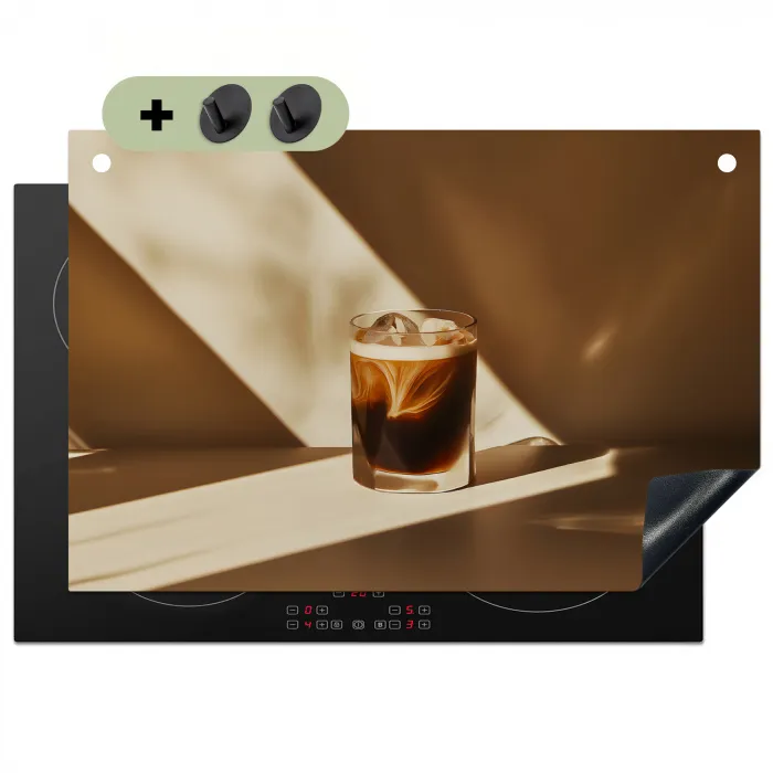 Glas - Ijskoffie - Schaduw - Bruin Inductie beschemer met haakjes klein -3d