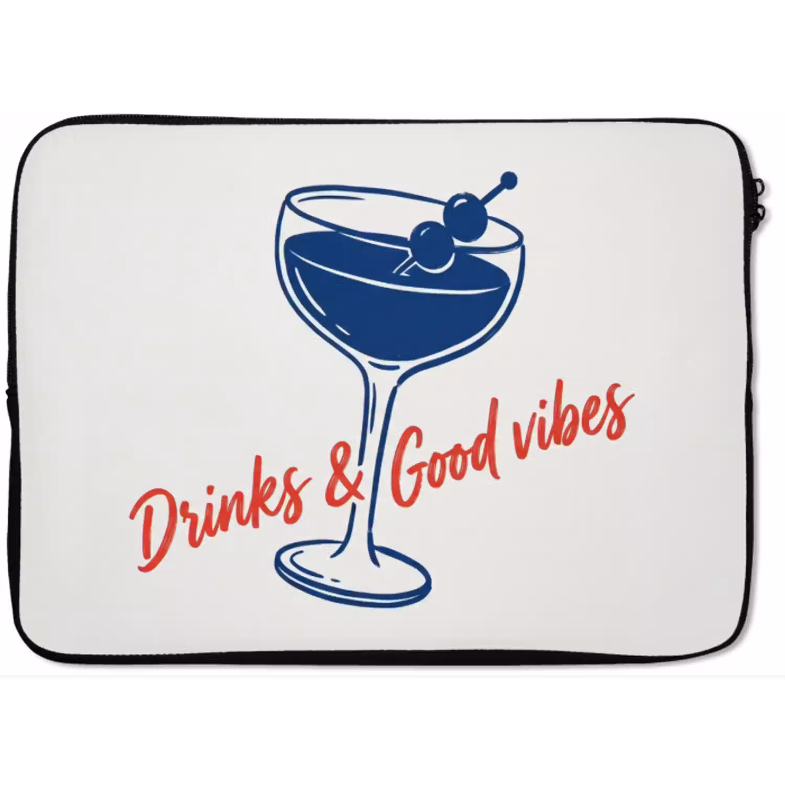 Cocktail - Glas - Illustratie - Blauw - Wit laptophoes neopreen klein -zkaufland3dotto