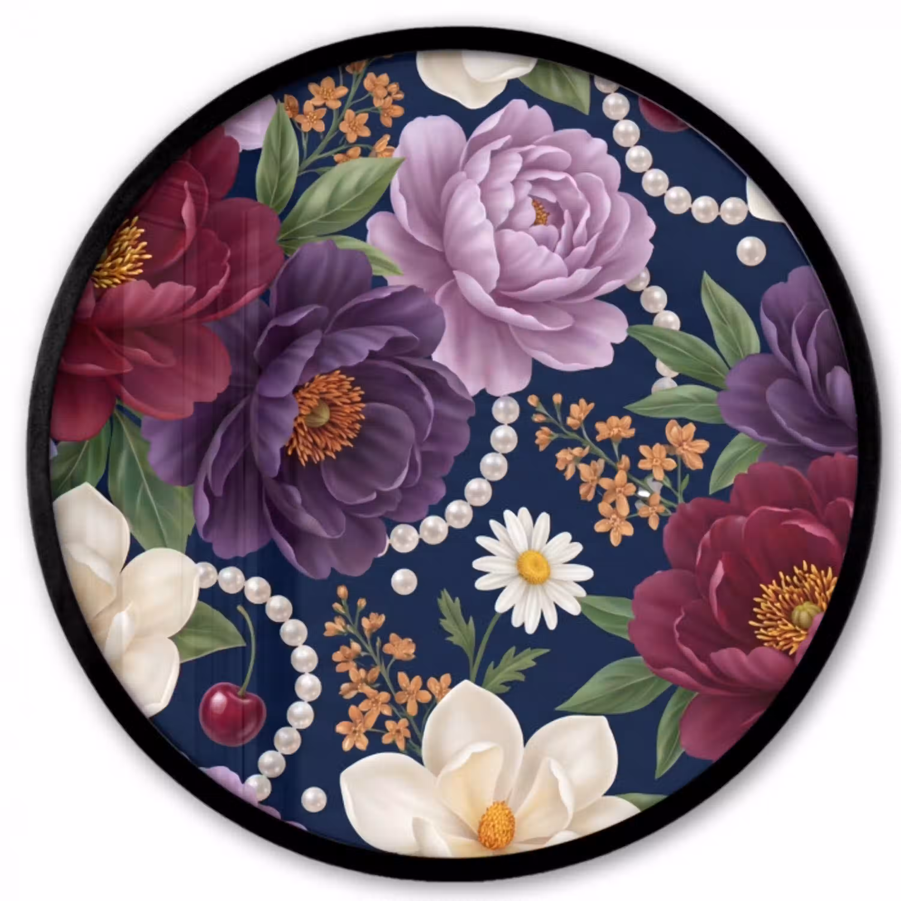 Bloemen - Parels - Decoratie - Modern - Blauw Fotolijst rond zonder passe partout klein -3d