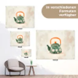 Theepot - Groen - Bloemen - Oranje tuinposter los doek klein -Xsfeer9_DE