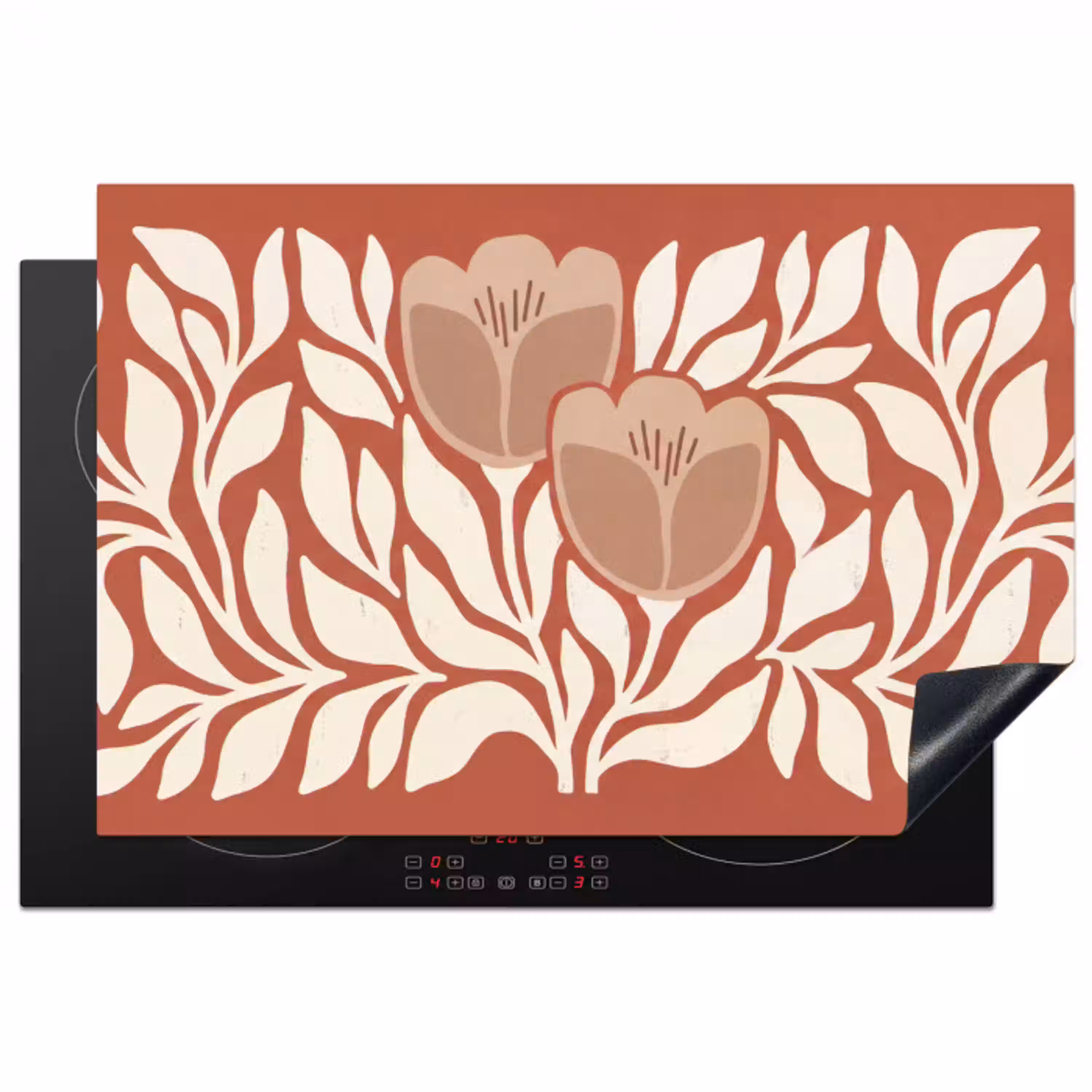 Bloemen - Abstract - Modern - Beige - Natuur Inductie beschermer vinyl 3mm klein -3d