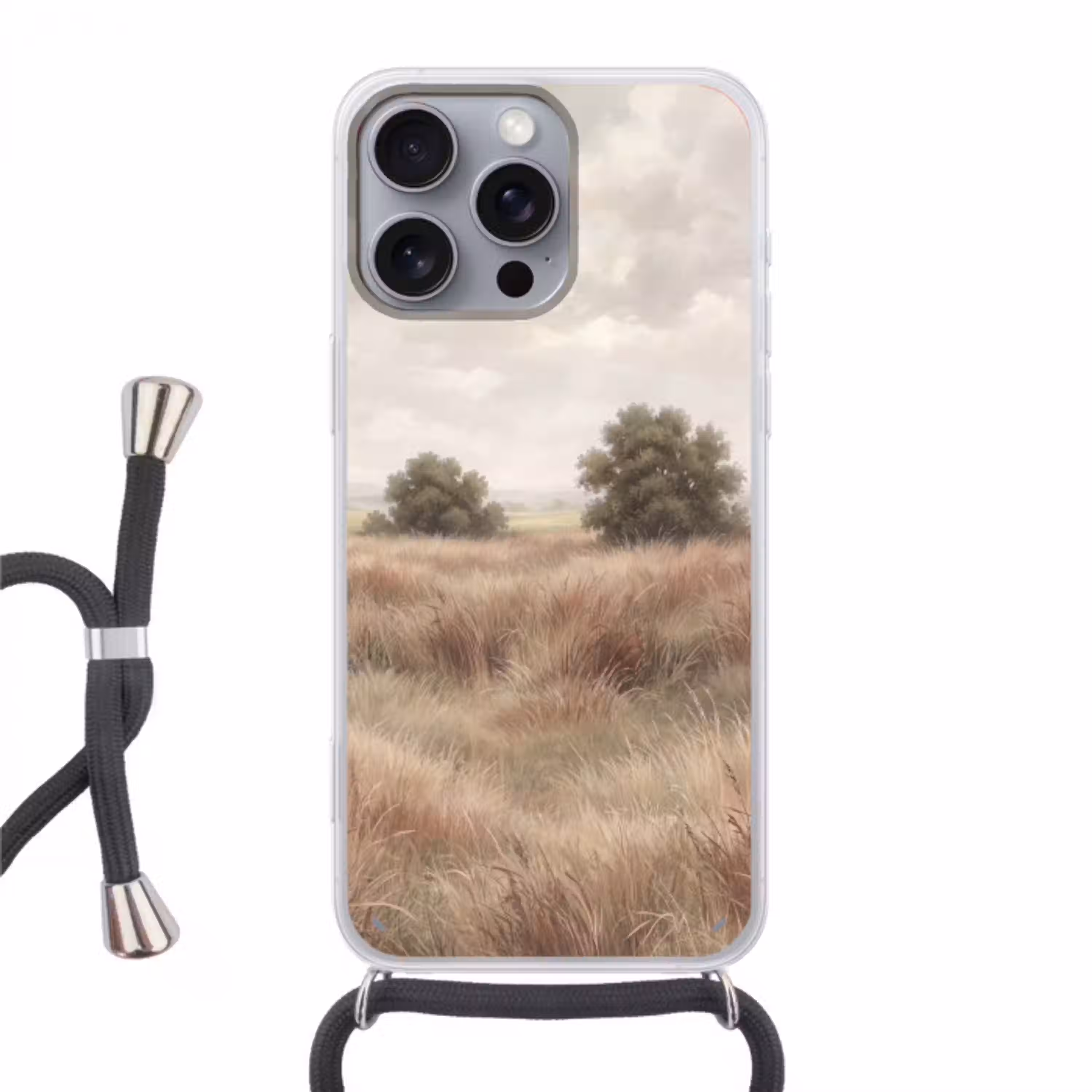 Landschap - Minimalistisch - Beige Hoesje iPhone 16 Pro Max met koord klein -3d