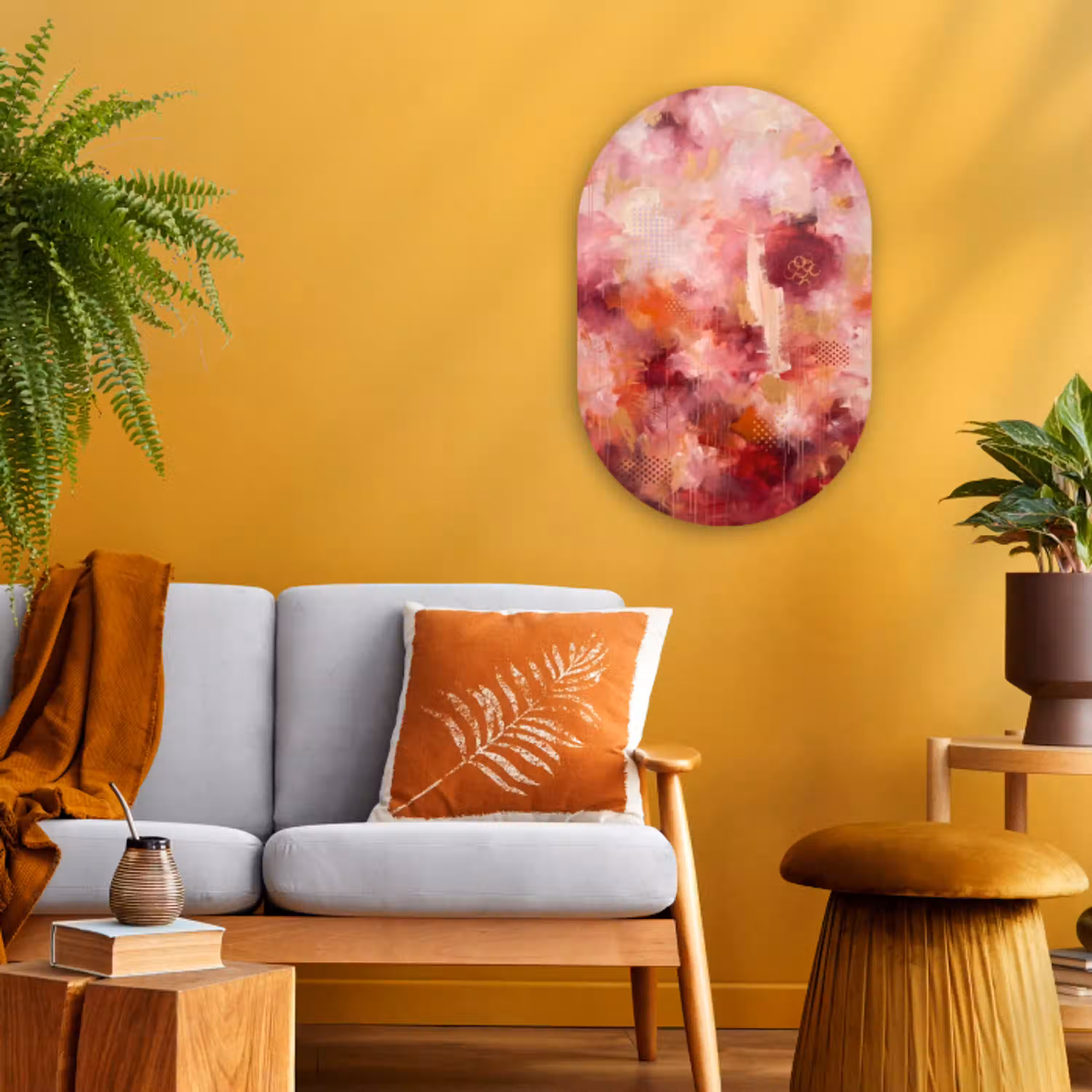 Abstract - Rood - Goud - Modern - Kunst Wandcirkel Ovaal Forex klein -sfeer4