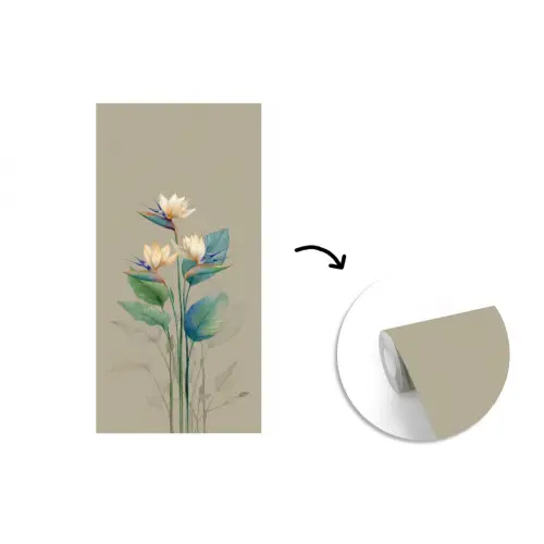 Paradijsvogelbloemen - Blauwgroene bladeren - Beige fotobehang vinyl groot -3d