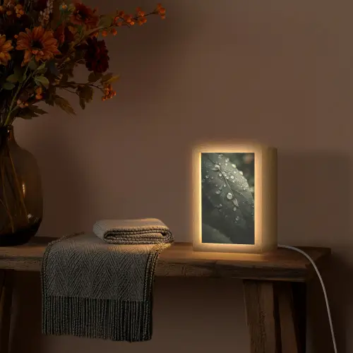 Blad - Groen - Nerven - Regendruppels Light Box met kabel (Tafellamp) klein -sfeer4