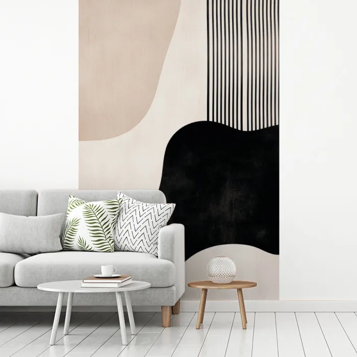 Abstract - Japandi - Beige - Modern fotobehang vinyl groot -woonkamer