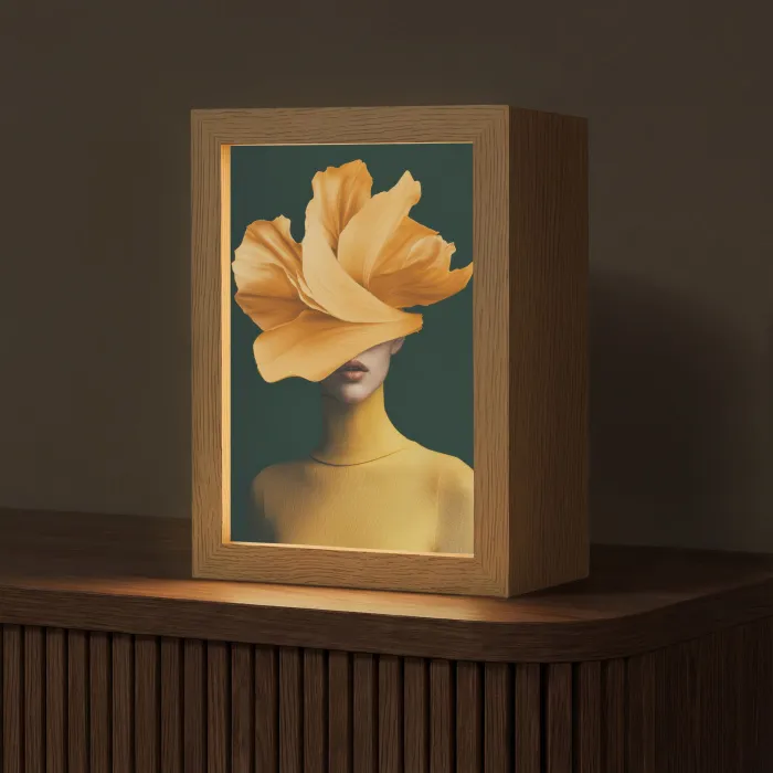 Vrouw - Hoed - Geel Light Box met kabel (Tafellamp) klein -z3d_website