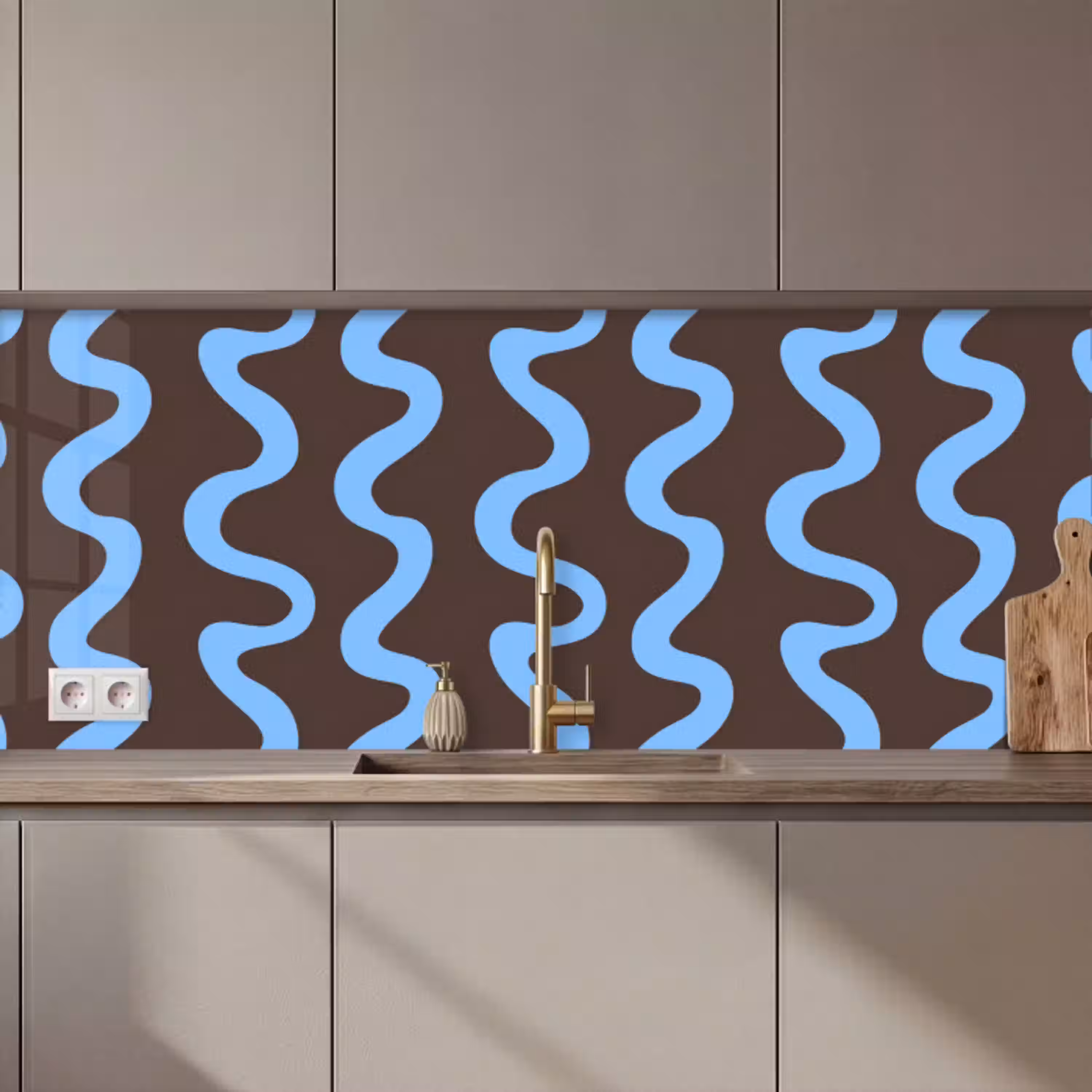 Kronkelende lijnen - Blauw - Bruin - Minimalistisch keuken achterwand 2 middel 871 zz_3dshopping
