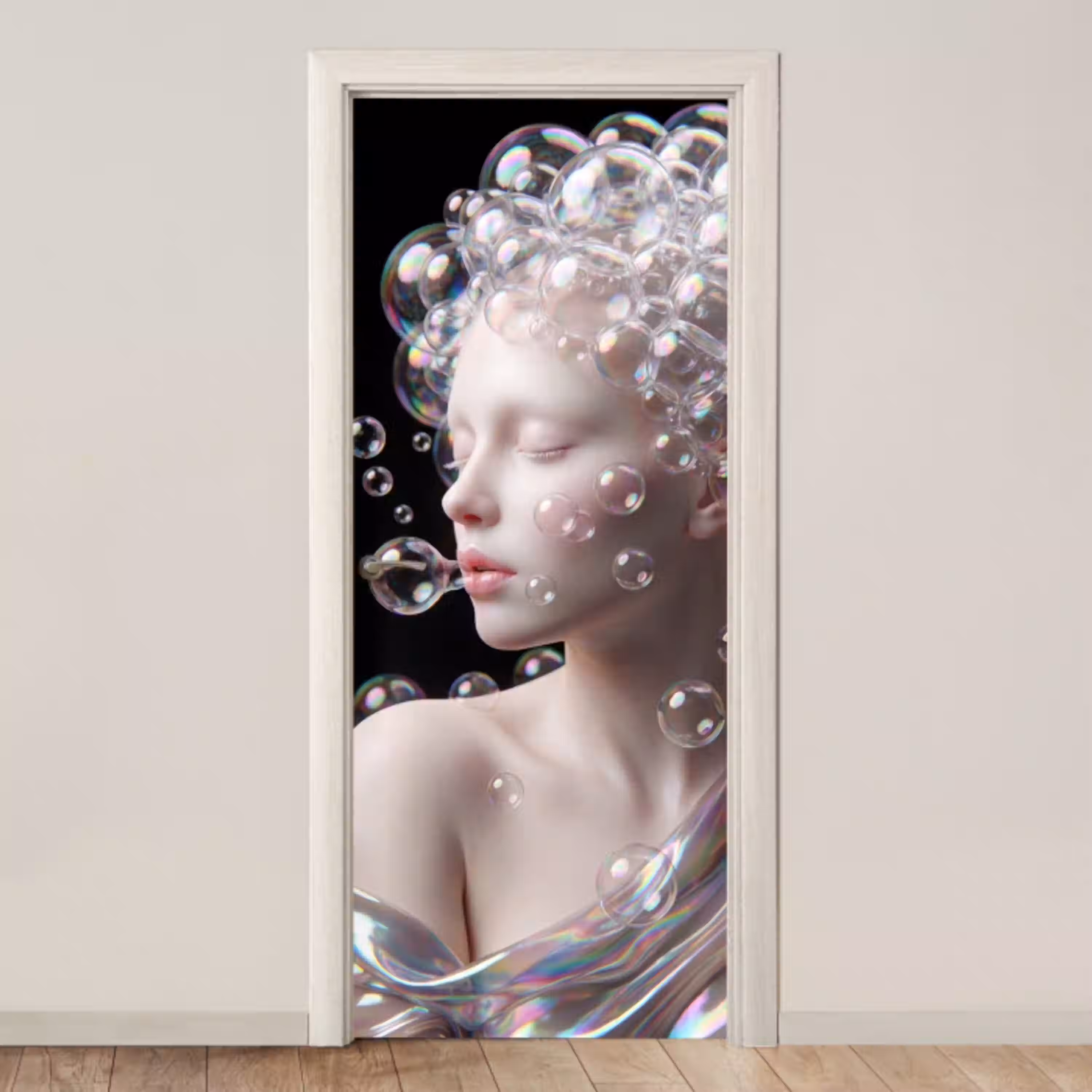 Vrouw - Bellen - Abstract - Kleurrijk deurposter klein -3d_beige