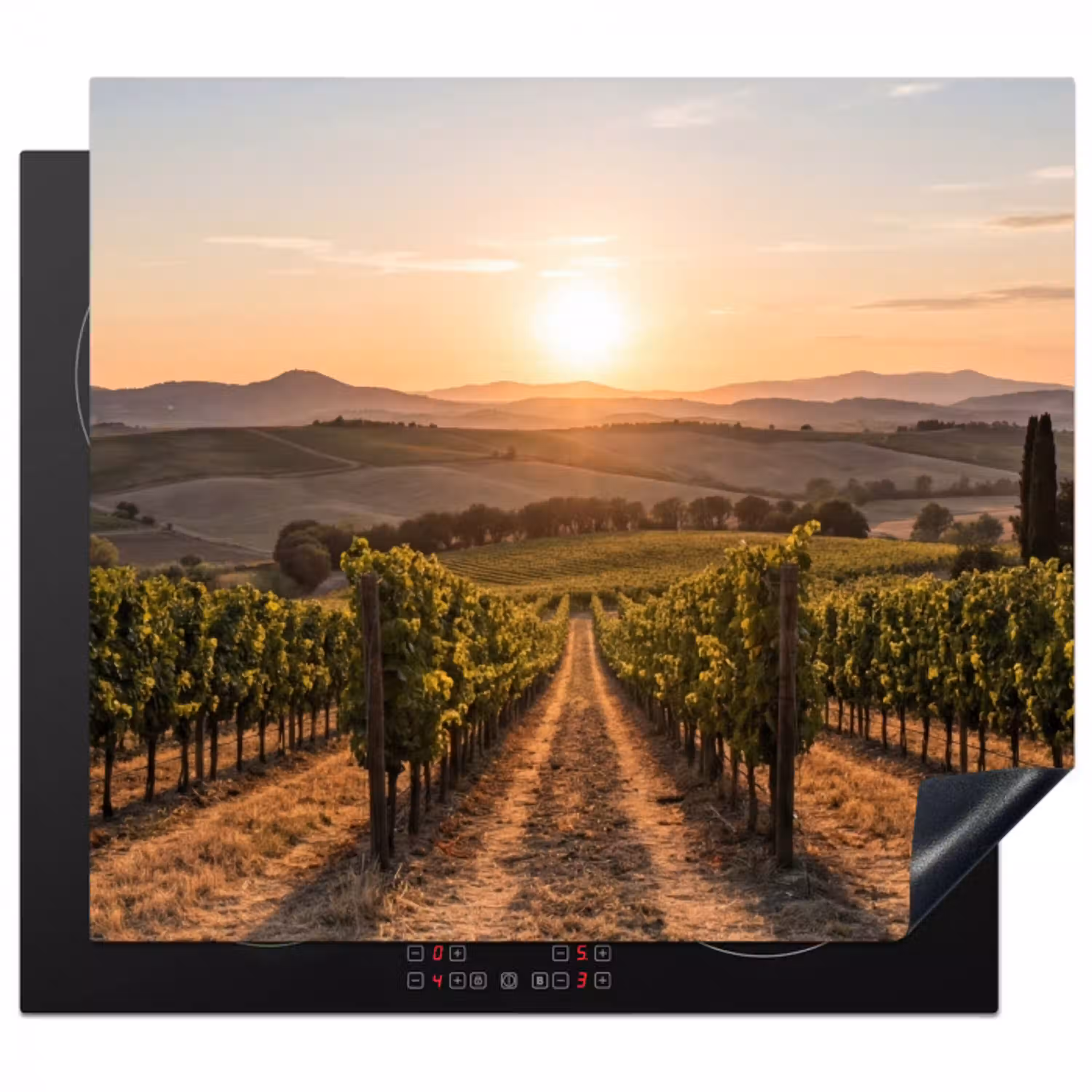 Wijngaard - Zonsondergang - Landschap Inductie beschermer vinyl 3mm middel -3d