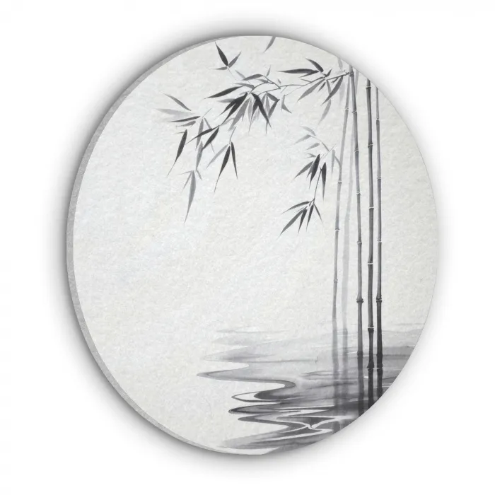 Bamboestammen - Water - Minimalistisch - Wit Akoestische PET Vilt - Rond klein -3d