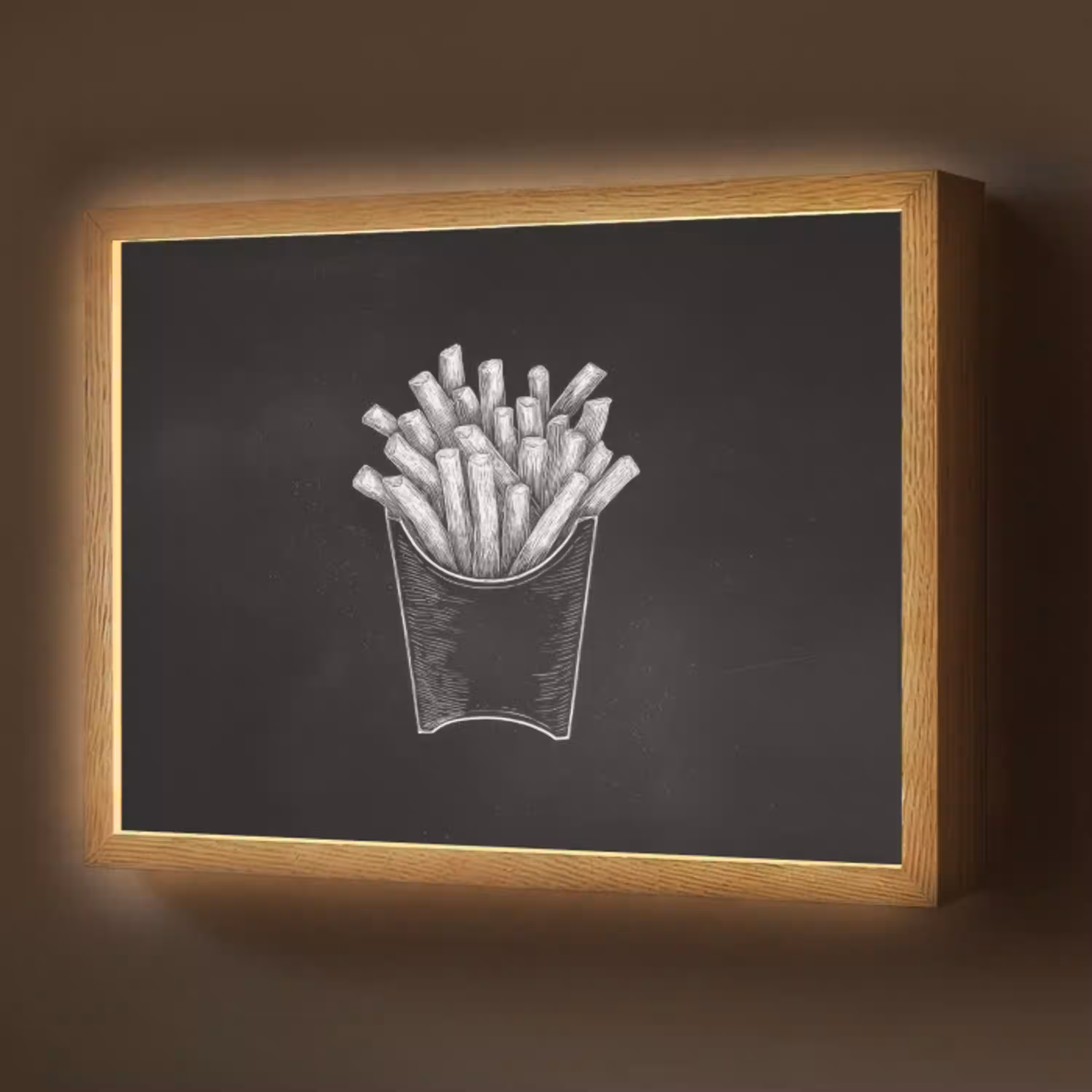 Friet - Witte krijttekening - Zwart Light Box met batterij (Wandlamp) middel -z3d_website