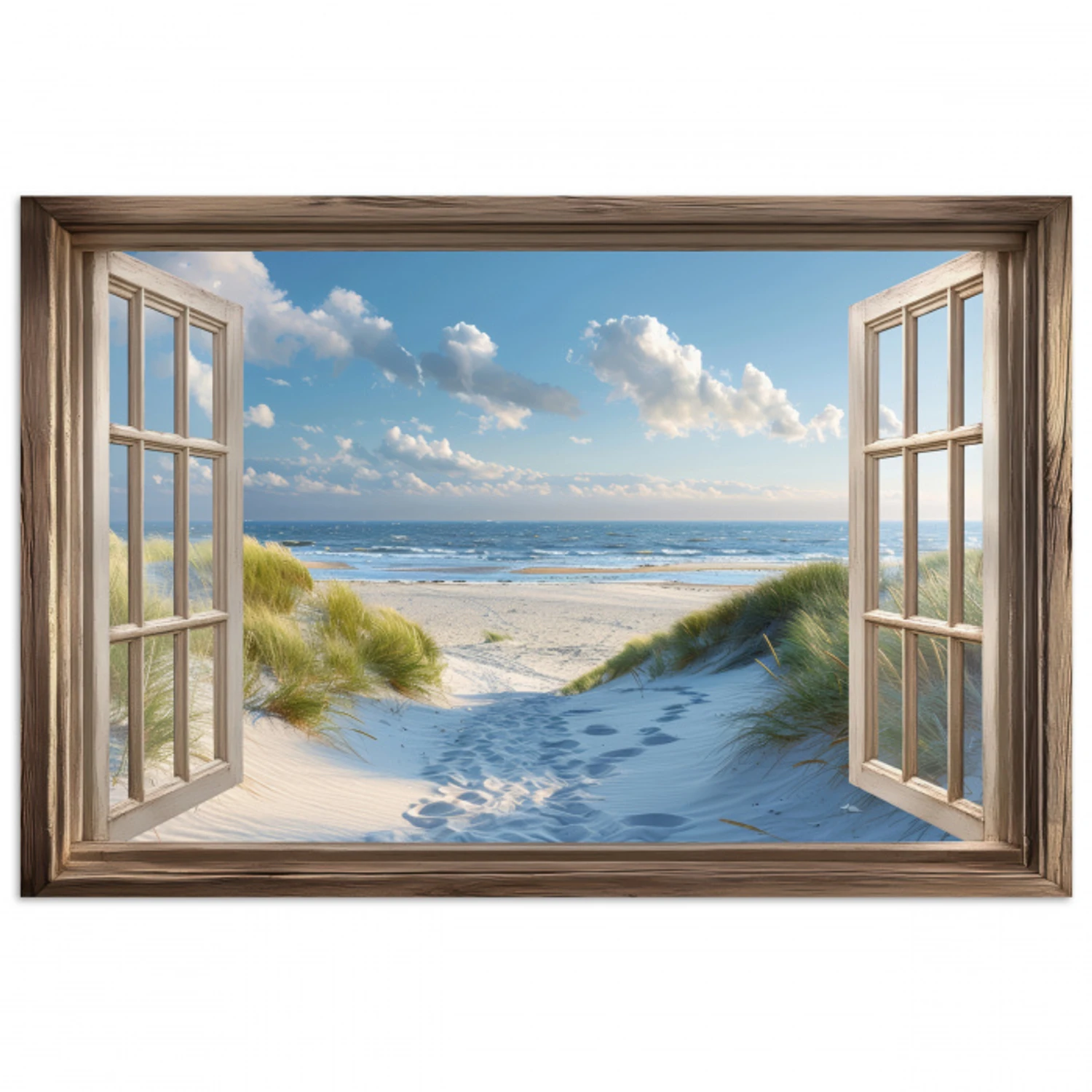 Doorkijk - Strand - Raam - Duinen - Zee poster papier klein -3d