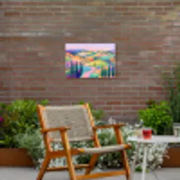 Landschap - Paars - Pastel - Huizen Tuinposter op houten frame 2 cm dik klein -sfeer3