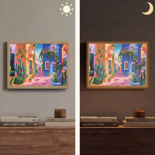 Geel - Blauw - Oranje - Huis Light Box met batterij (Wandlamp) middel -sfeer3